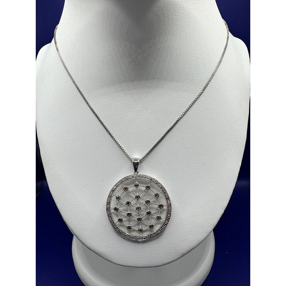 JWBR Sterling Canary Diamond Web Pendant Necklace 18" Chain Stamped